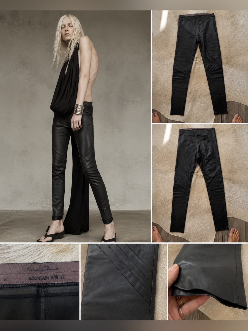 Rick Owens FW12 MOUNTAIN Black Leather Articulated Knee pants moto